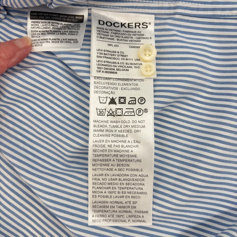 Dockers Dress Shirt Mens XL Blue White Stripe Signature Comfort Flex 2XL Fit - Picture 7 of 9